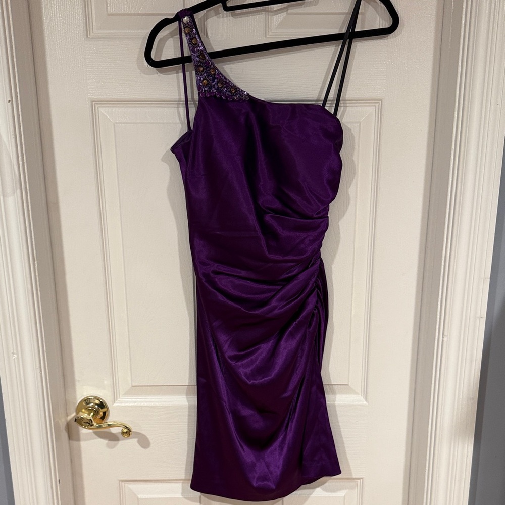 Betsy & Adam Rich Purple One-Shoulder Dress